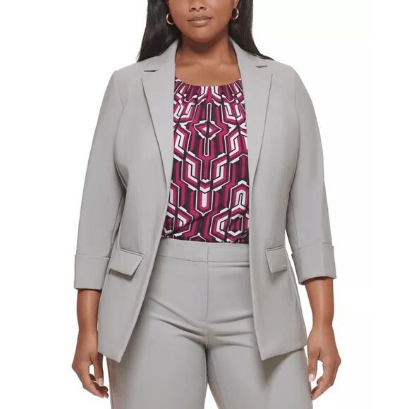 Calvin Klein Womens Plus 22W Gray Blazer Suit Jacket Open Front Stretch NWT - Picture 1 of 10